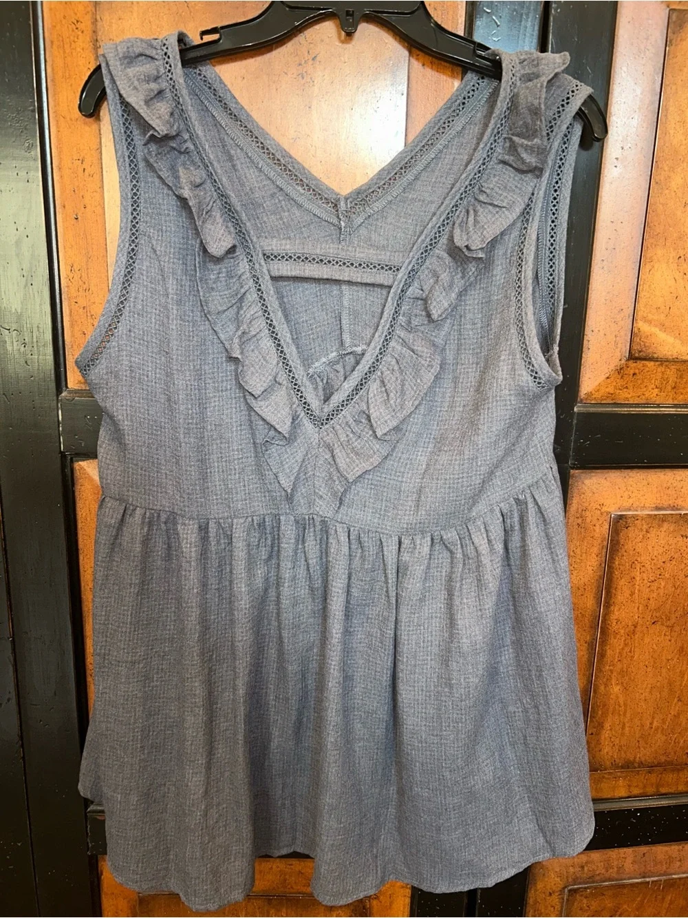 Doe & Rae Slate Blue Ruffle V-Neck Camisole - Picture 2 of 3